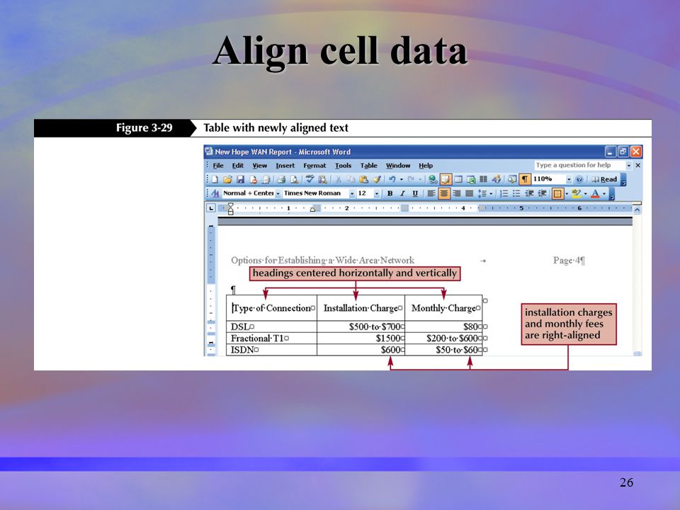 26 Align cell data