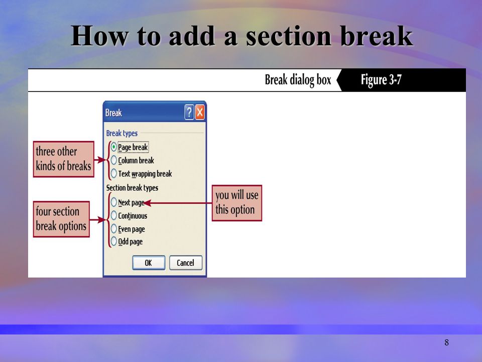 8 How to add a section break