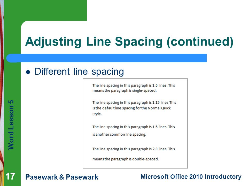 1 Word Lesson 5 Formatting Paragraphs And Documents Microsoft Office 10 Introductory Pasewark Pasewark Ppt Download