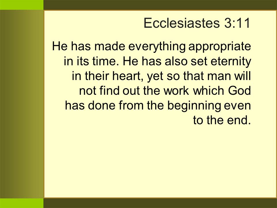 Ecclesiastes 3:11 He has made everything appropriate in its time.