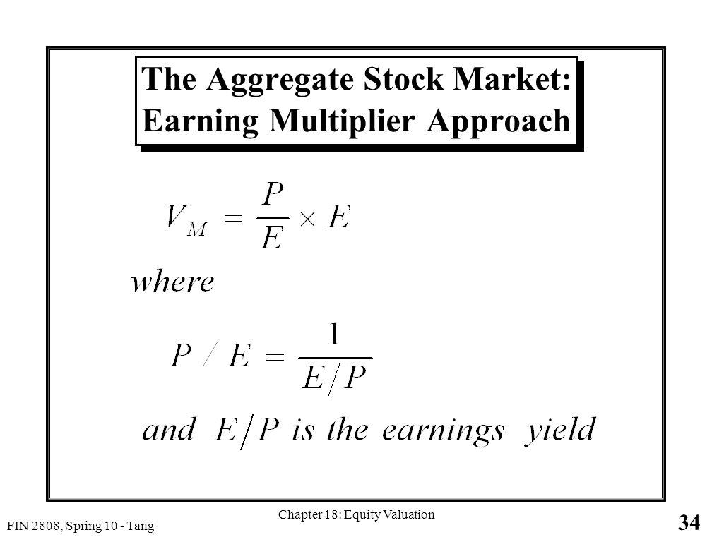 34 FIN 2808, Spring 10 - Tang Chapter 18: Equity Valuation The Aggregate Stock Market: Earning Multiplier Approach