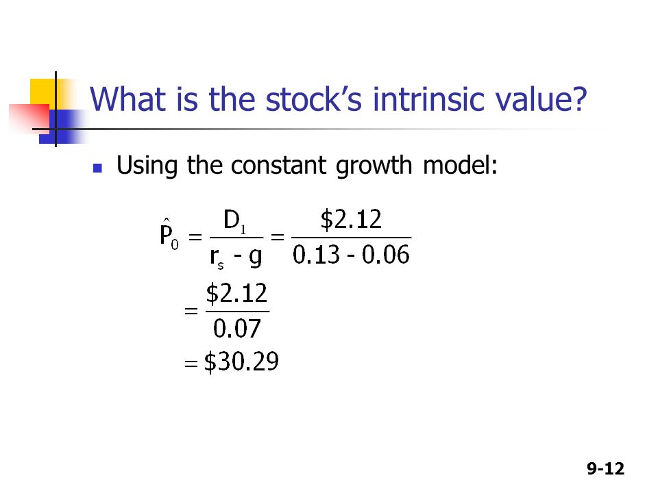 9-12 What is the stock’s intrinsic value Using the constant growth model:
