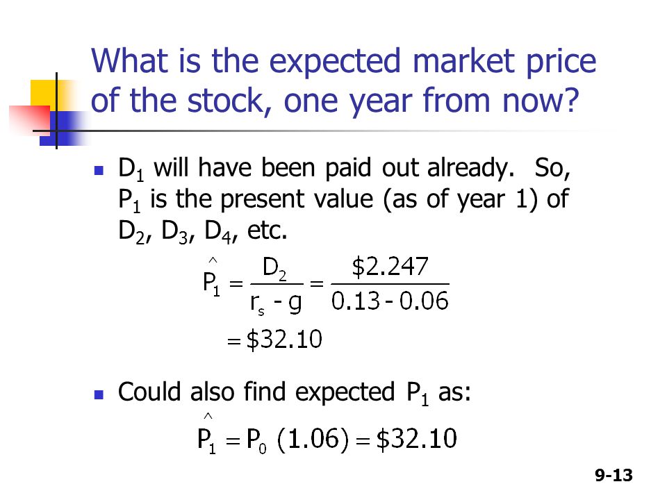 9-13 What is the expected market price of the stock, one year from now.