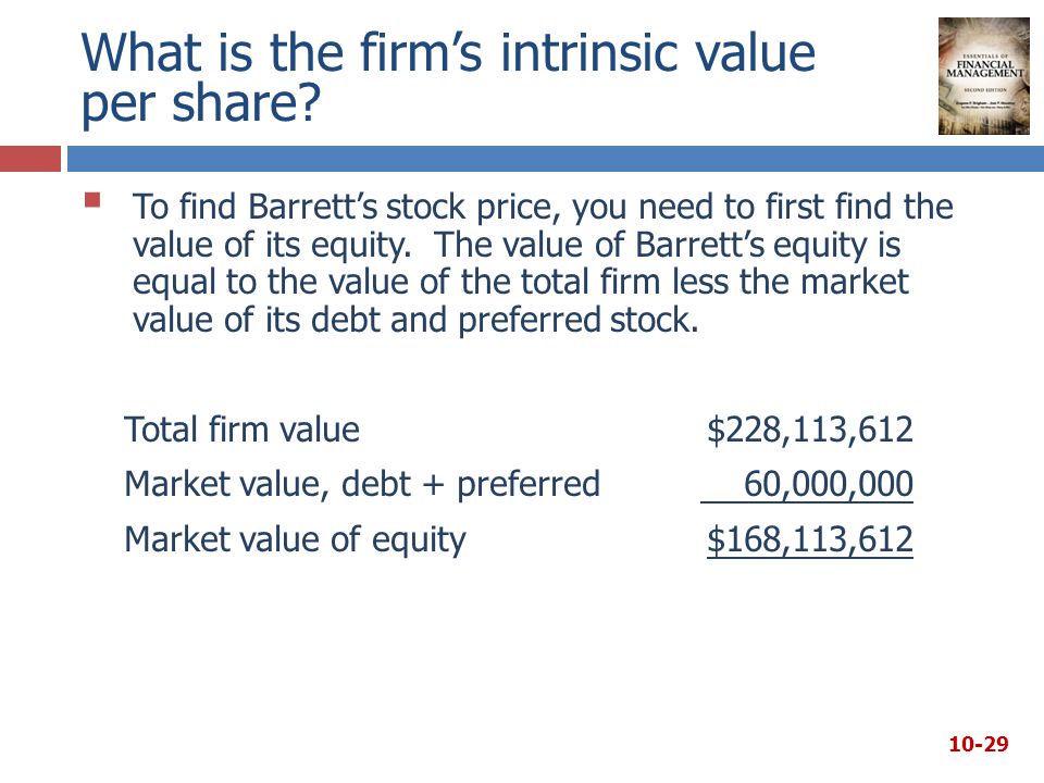  To find Barrett’s stock price, you need to first find the value of its equity.