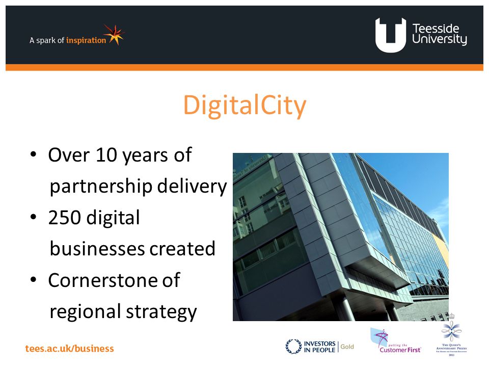 DigitalCity Over 10 years of partnership delivery 250 digital businesses created Cornerstone of regional strategy