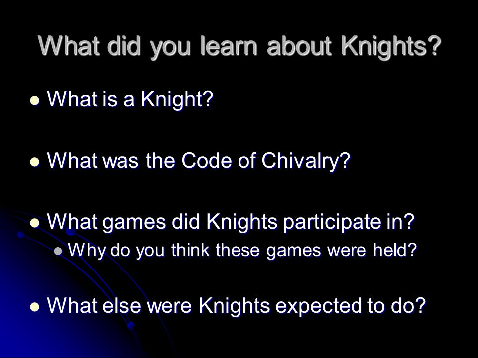 What did you learn about Knights. What is a Knight.