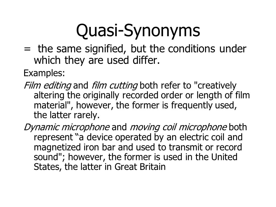 Lecture 9 More About Synonymy 1 Typology Of Synonyms There Are Three Types Of Synonyms In Terminology Real Synonyms Which Represent The Same Concept Ppt Download