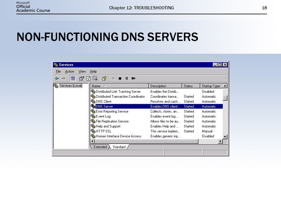Chapter 12: TROUBLESHOOTING18 NON-FUNCTIONING DNS SERVERS
