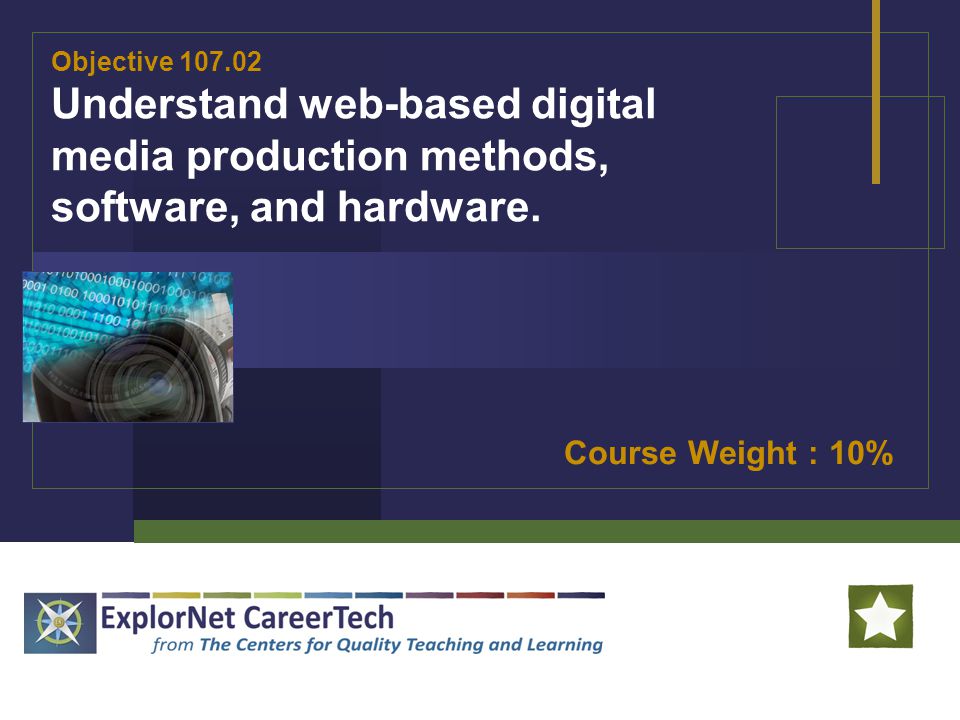 Objective Understand web-based digital media production methods, software, and hardware.