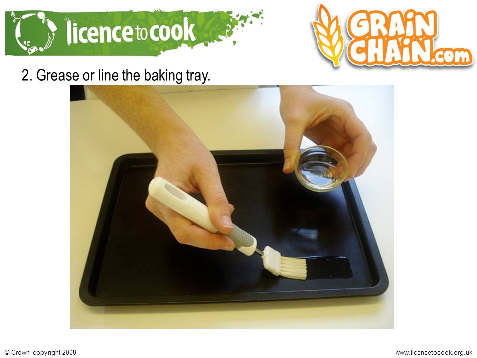 Crown copyright Grease or line the baking tray.