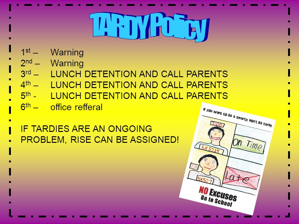 1 st offense – Warning 2 nd offense – call parents 3 rd offense – Call parents/ lunch dhall 4 th offense – call parents/ 2 lunch dhalls 5 th offense- call parents/ 3 lunch dhalls 6 th offense- OFFICE REFFERAL YOU KNOW WHAT IS EXPECTED.