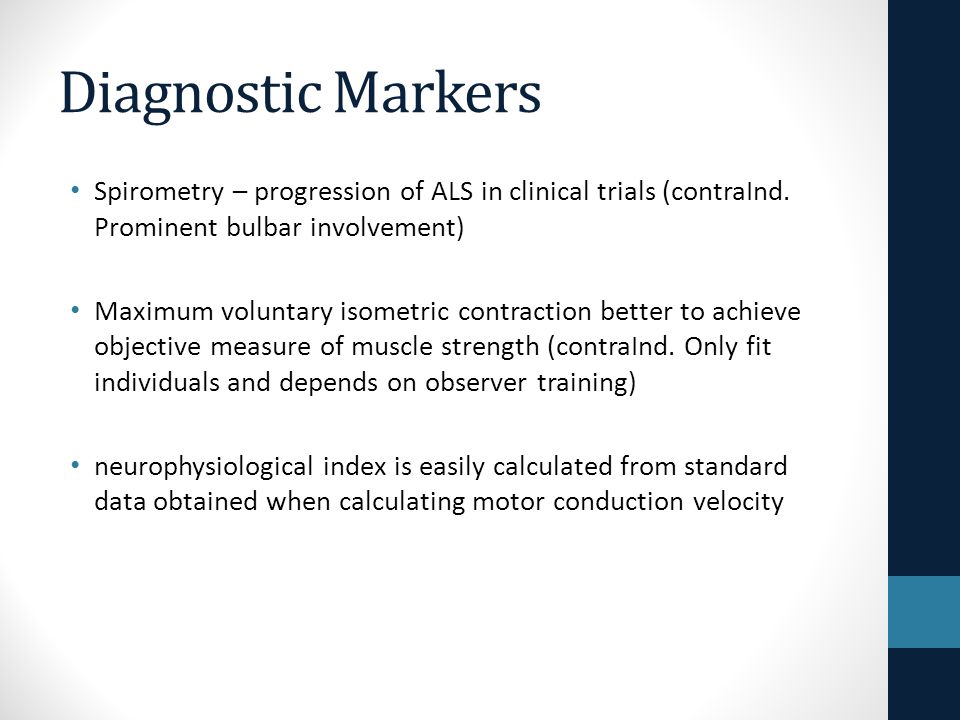 Diagnostic Markers Spirometry – progression of ALS in clinical trials (contraInd.