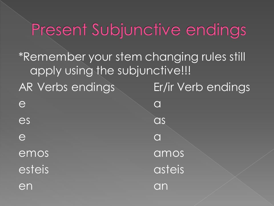*Remember your stem changing rules still apply using the subjunctive!!.