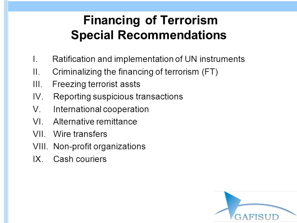 Financing of Terrorism Special Recommendations I.
