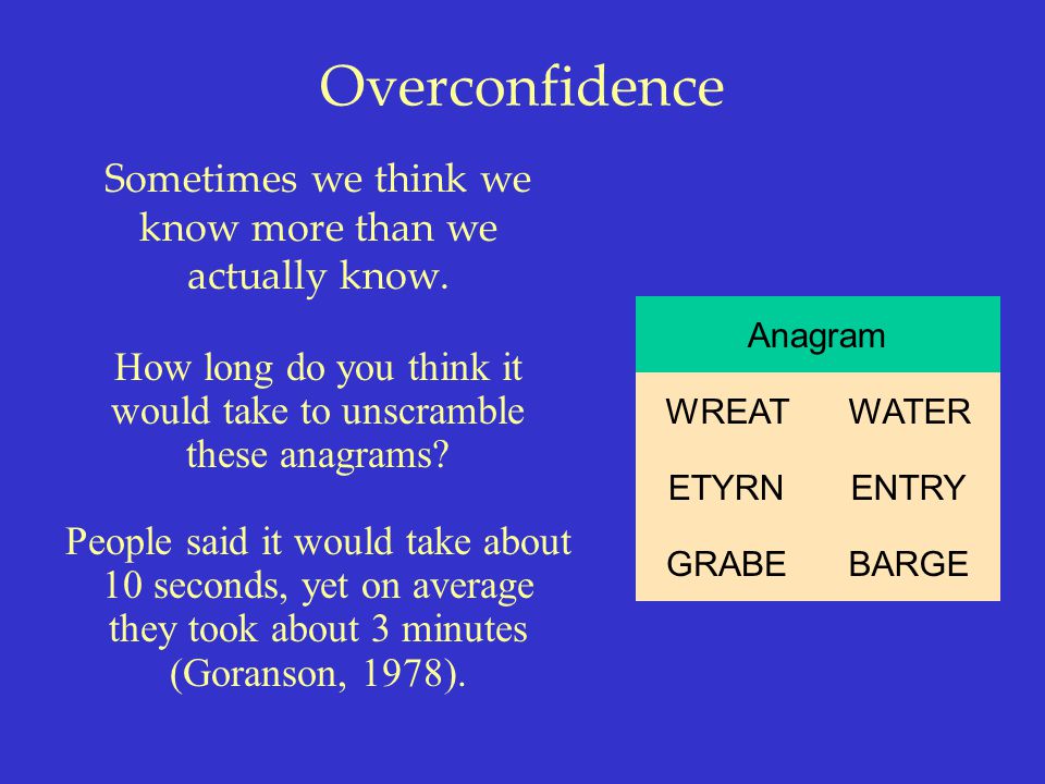 Overconfidence Sometimes we think we know more than we actually know.