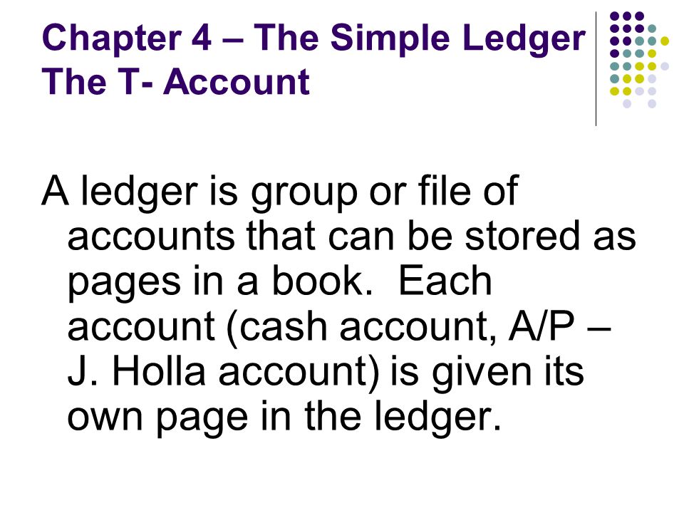 chapter 4 the simple ledger the t account a ledger is group or simple ledger