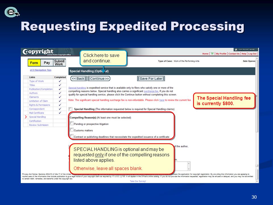 Requesting Expedited Processing Click here to save and continue.