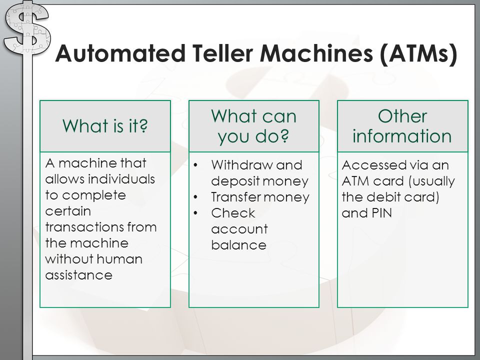 Automated Teller Machines (ATMs) What is it. What can you do.