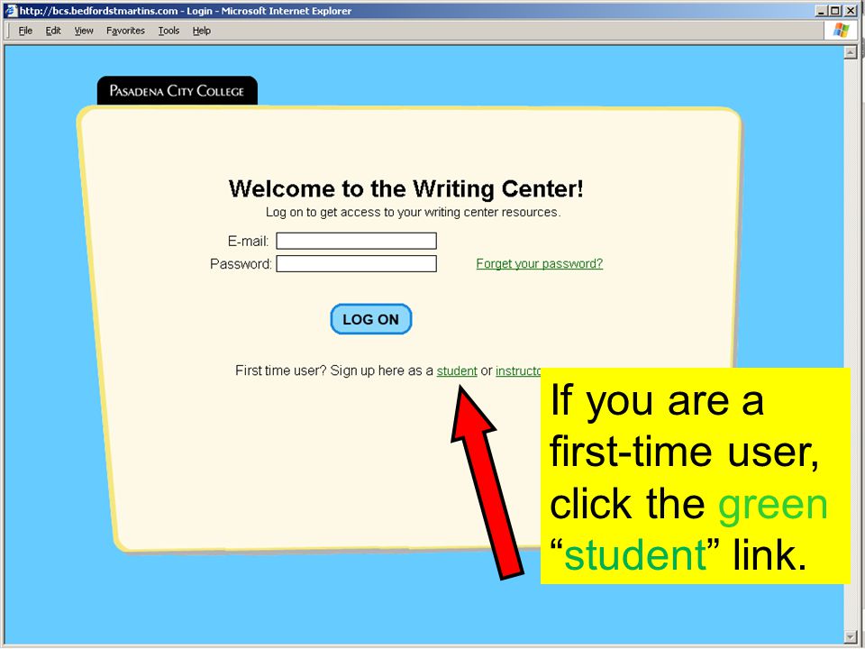 If you are a first-time user, click the green student link.