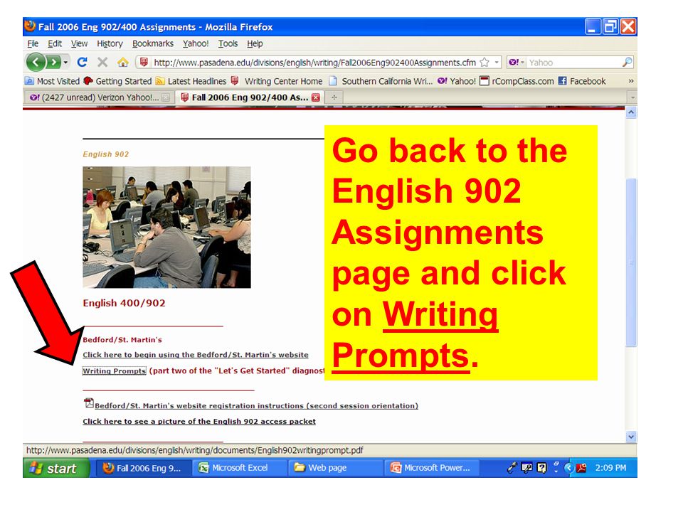 Go back to the English 902 Assignments page and click on Writing Prompts.