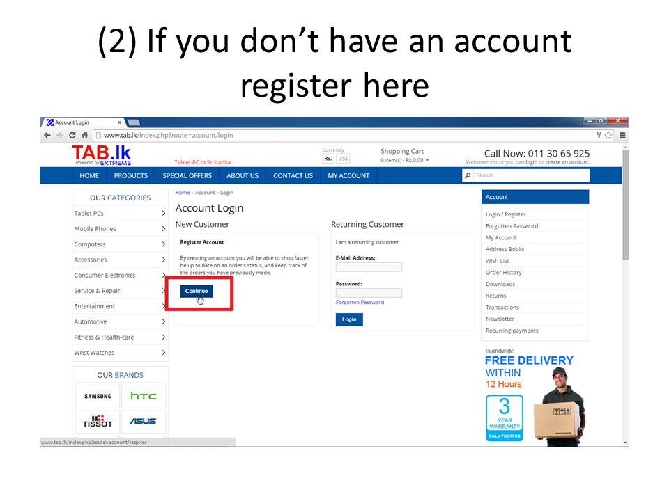 (2) If you don’t have an account register here