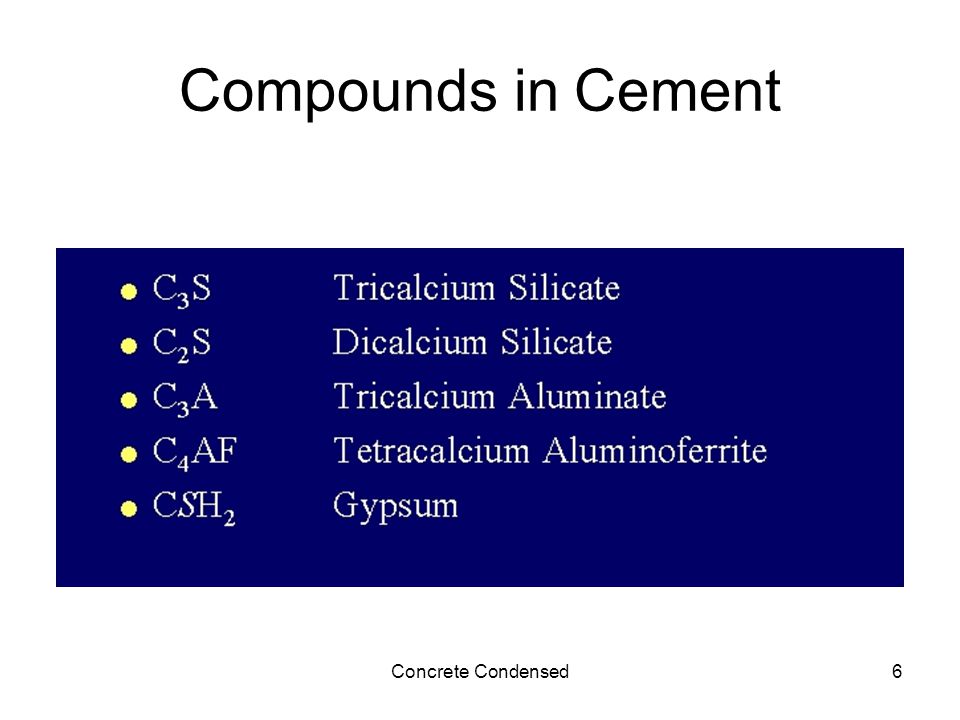 Concrete Condensed6 Compounds in Cement