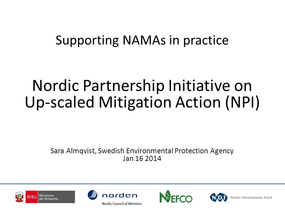 Supporting NAMAs in practice Nordic Partnership Initiative on Up-scaled Mitigation Action (NPI) Sara Almqvist, Swedish Environmental Protection Agency Jan