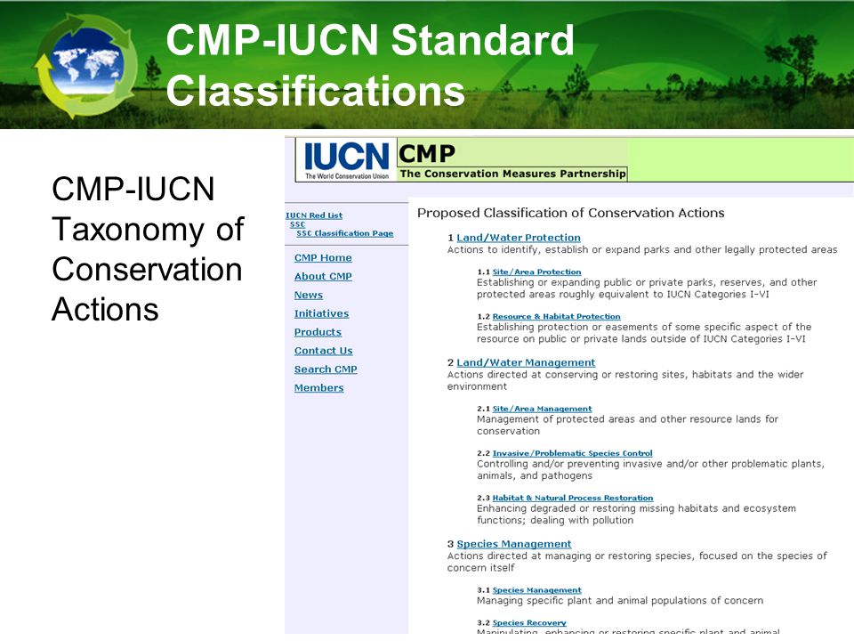 CMP-IUCN Standard Classifications CMP-IUCN Taxonomy of Conservation Actions