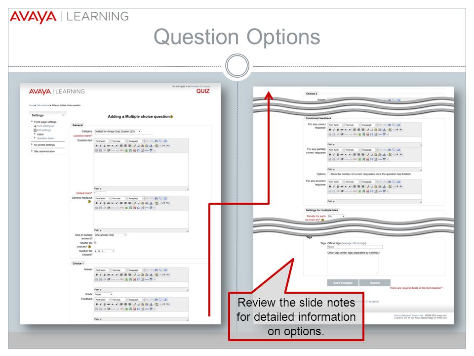 Question Options Review the slide notes for detailed information on options.