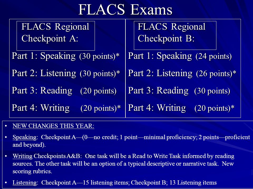 FLACS Regional Exams Checkpoints A & B Join us in preparing these important  exams. October ppt download