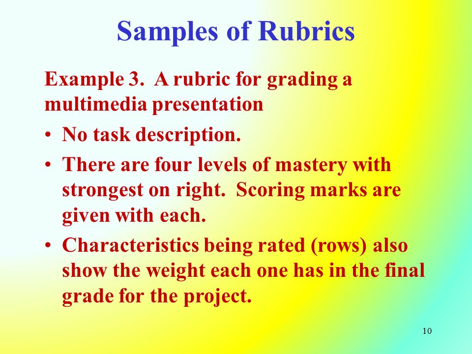 Example 3. A rubric for grading a multimedia presentation No task description.