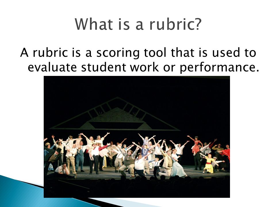 A rubric is a scoring tool that is used to evaluate student work or performance.