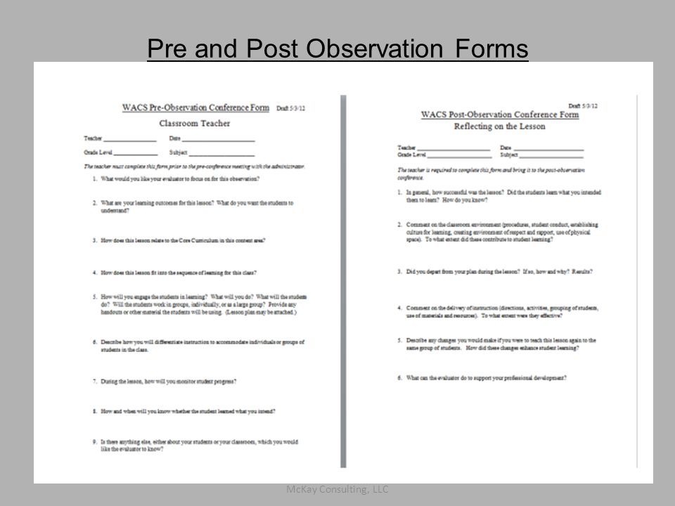 Pre and Post Observation Forms Kim Oakes Erie2 BOCES - Adopted ©2010 McKay Consulting, LLC