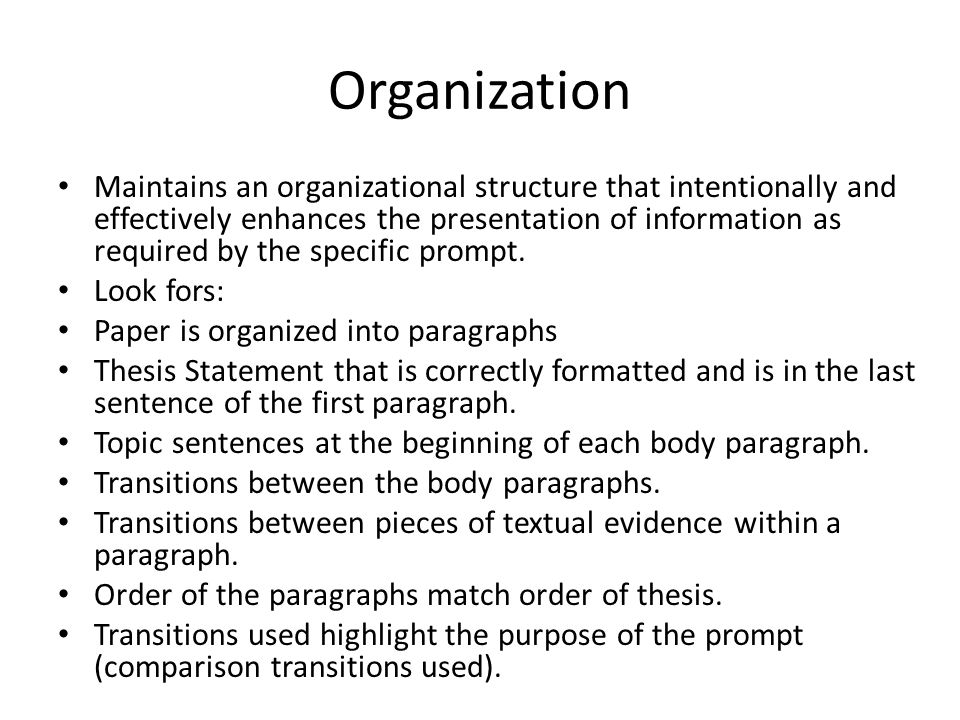 Organization Maintains an organizational structure that intentionally and effectively enhances the presentation of information as required by the specific prompt.