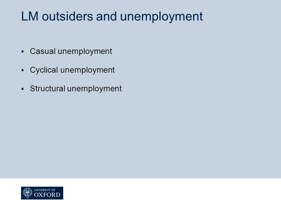LM outsiders and unemployment  Casual unemployment  Cyclical unemployment  Structural unemployment