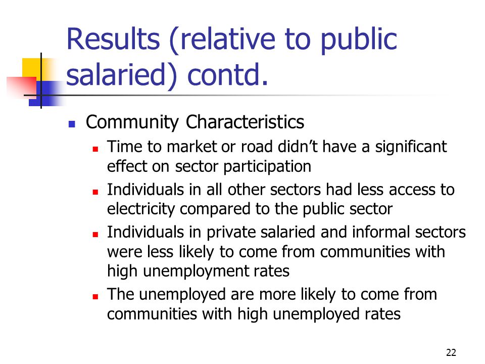 22 Results (relative to public salaried) contd.