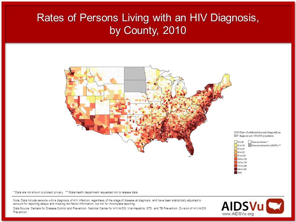 Rates of Persons Living with an HIV Diagnosis, by County, 2010 Note.