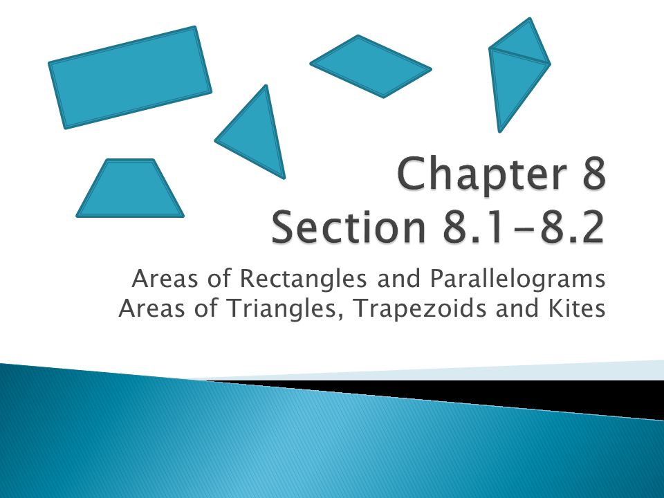 Areas of Rectangles and Parallelograms Areas of Triangles, Trapezoids and Kites