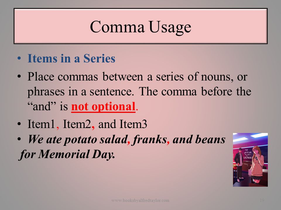 comma usage by alfred taylor 1www booksbyalfredtaylor com where to place commas