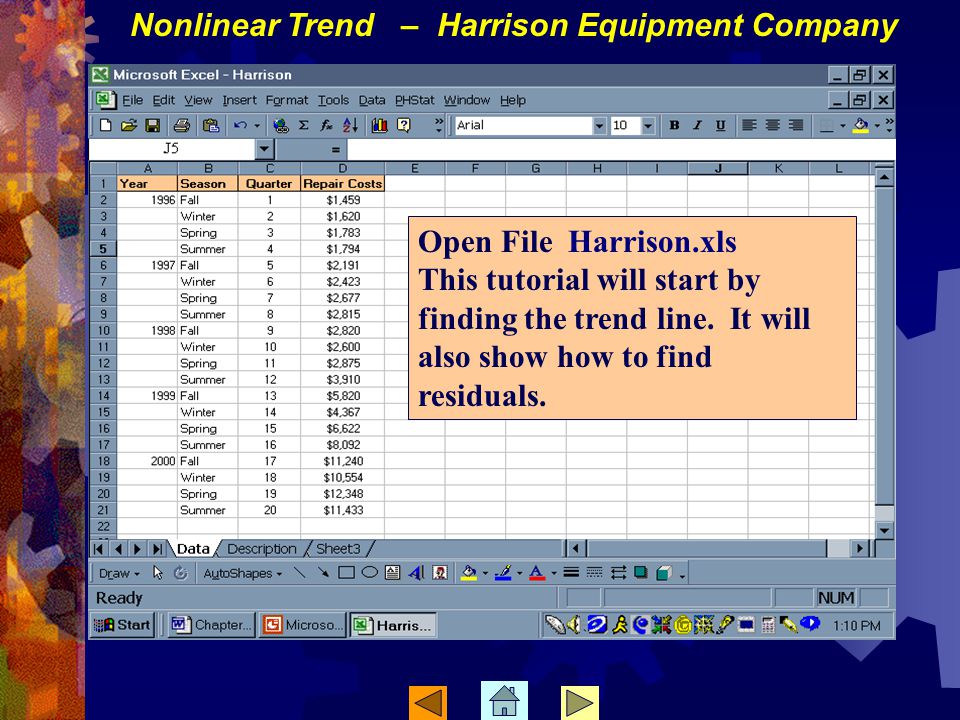 Open File Harrison.xls This tutorial will start by finding the trend line.