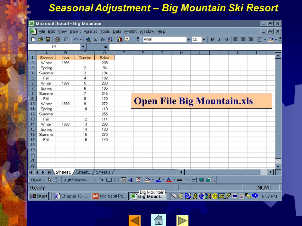 Open File Big Mountain.xls Seasonal Adjustment – Big Mountain Ski Resort