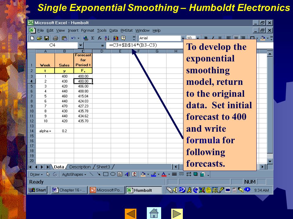 To develop the exponential smoothing model, return to the original data.