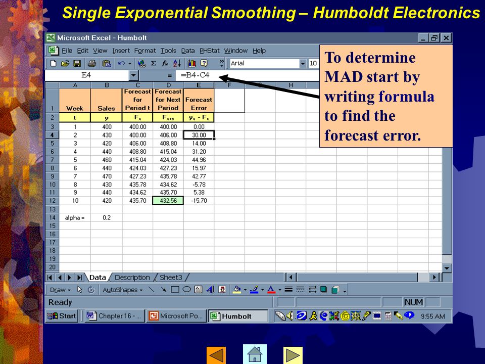 To determine MAD start by writing formula to find the forecast error.