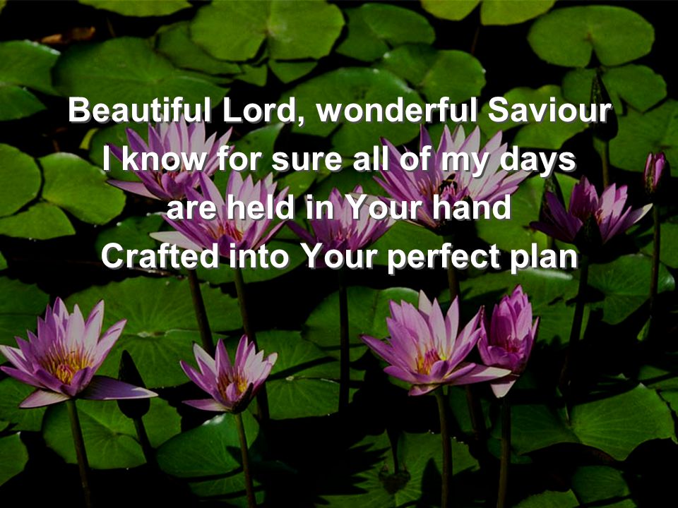 Beautiful Lord, wonderful Saviour I know for sure all of my days are held in Your hand Crafted into Your perfect plan Beautiful Lord, wonderful Saviour I know for sure all of my days are held in Your hand Crafted into Your perfect plan