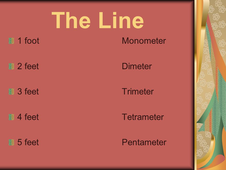 The Line 1 footMonometer 2 feetDimeter 3 feetTrimeter 4 feetTetrameter 5 feetPentameter