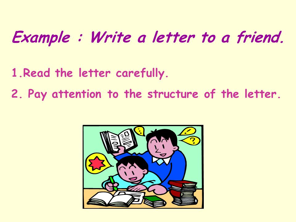 Example : Write a letter to a friend. 1.Read the letter carefully.