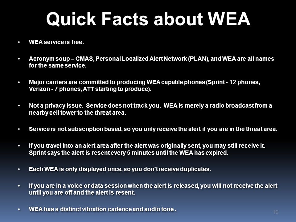Quick Facts about WEA WEA service is free.