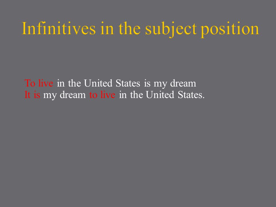 To live in the United States is my dream It is my dream to live in the United States.