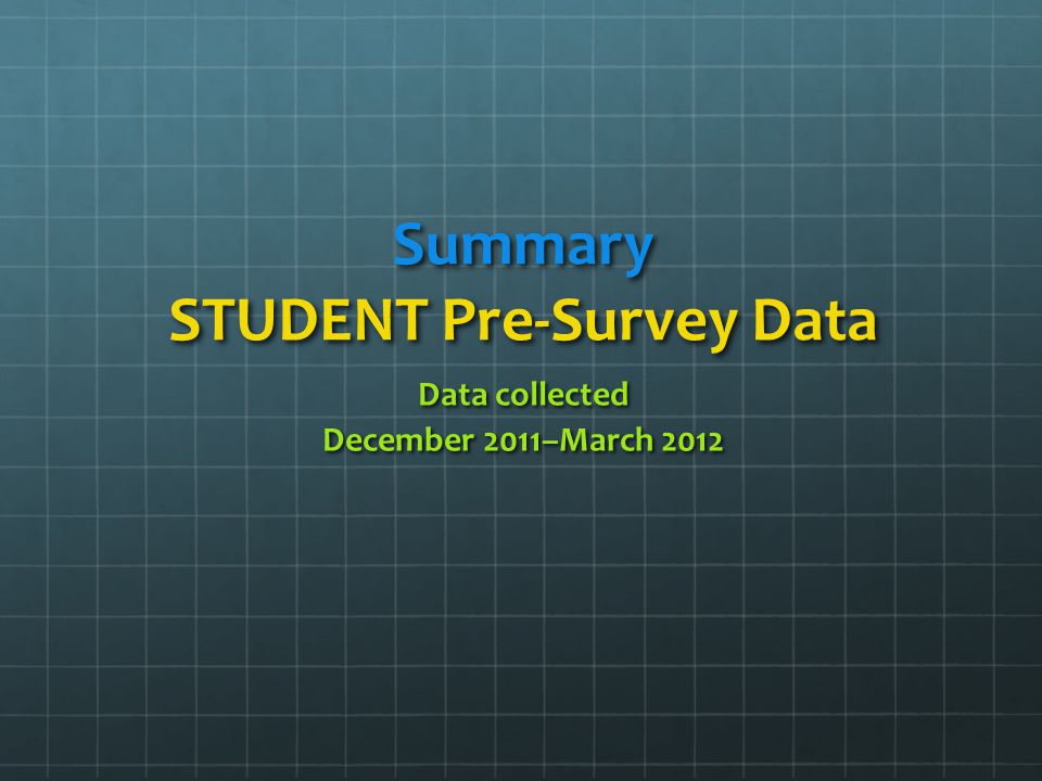 Summary STUDENT Pre-Survey Data Data collected December 2011–March 2012