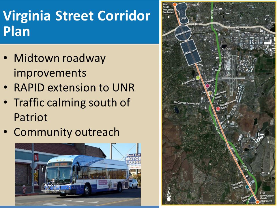 Virginia Street Corridor Plan Midtown roadway improvements RAPID extension to UNR Traffic calming south of Patriot Community outreach